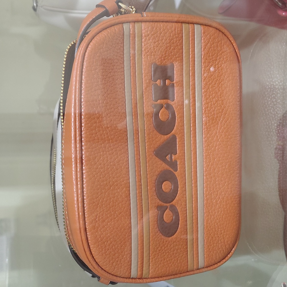 NWT! Coach Tan Leather Crossbody Bag With Coach Stripe